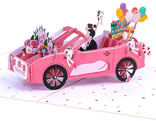 Favour Pop Up® Hochzeitskarte 3D Hochzeitsauto - Handgefertigte Karte zur Hochzeit - Hochzeitskarte Geldgeschenk für Flitterwochen - Glückwunschkarte Hochzeit - Ausgefallene Hochzeitskarte Pop Up