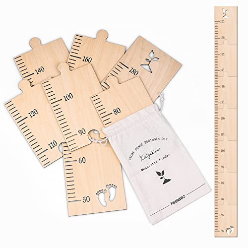 PAPERKIDDO Messlatte Kind Holz, Höhenwachstumsdiagramm 50-180cm, DIY kann eingeklebt und aufgehängt werden Abnehmbar Baby Messtabelle für Mädchen und Junge um ihr Wachstum aufzuzeichnen