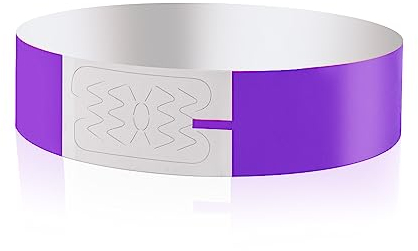 Vicloon Braccialetti identificativi, 100Pcs Braccialetti d'ingresso, Braccialetti di Carta Impermeabili, Braccialetti per Eventi con Chiusura Adesiva, Braccialetti per Eventi Festival Concerti(Viola)