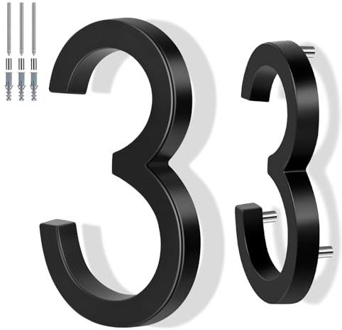 6 Inch Floating House Number Metal Modern Anti-Rust House Address Numbers for Outside with For Mailbox Yard Home Front Door Zinc Alloy Black, 911 Visibility Signage (3)