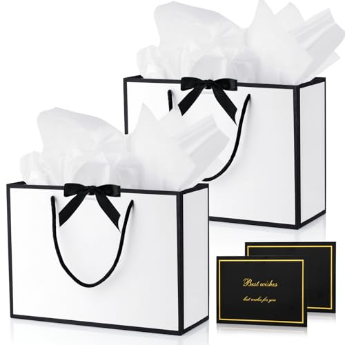 GOTFUN Bolsas de regalo 2 bolsas de papel de cumpleaños con lazos2 tarjetas de felicitación4 pañuelos28 x 20 x 10 cmbolsas de regalo con asabolsas de regalo grandes para bodascelebraciones,