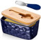Ceramic Butter Dish with Lid and Knife Porcelain Butter Container with Butter Cutter Butter Knife Easy Spread Kitchen Accessories Tableware (Blue)