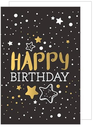 Edition Seidel Premium Carte de qualité supérieure d'anniversaire XXL avec enveloppe format A4. Carte de vœux Happy Birthday pour homme femme ami motif étoiles d'or (A4-G3457)