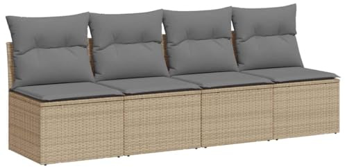 vidaXL Canapé de Jardin avec Coussins 4 Places, Siège avec Housse, Meuble de Terrasse Patio Balcon Extérieur, Beige Résine Tressée