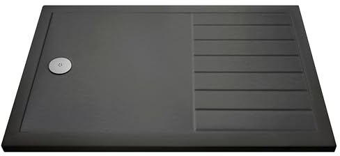 Balterley 1700 x 700 Rectangular Shower Tray with Raised Anti-Slip Lines, Slimline Shower Trays, Durable Stone Resin Base Trays for Bathroom Enclosure, Central Waste Tray for Showers (Slate Grey)