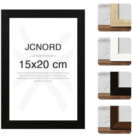 JCNORD Cadre Photo en Bois MDF Noir de 15x20 cm avec Verre Plexi Incassable | Cadrer Moderne pour Murs et Tables