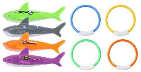 POFET 8 Pezzi Set da Gioco in Piscina, Puntelli da Gioco a Forma di Squalo a Forma di Siluro da Immersione, Anello da Immersione Bastone Divertimento Gioco da Immersione Anello da Immersione Adatto