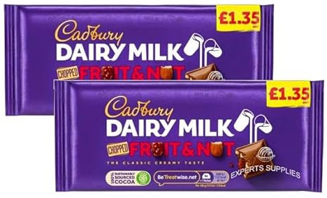Dairy Milk Chopped Fruit and Nut Chocolate Bar PMP 95g (2 x 95g) Milk chocolate with dried grapes and chopped almonds | Delightful Treats | Gift for All Occasions By Experts Supplies
