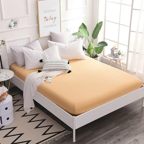 Musihy Spannbetttücher Boxspringbett 180 x 200 + 30cm Einfarbig Bettwäsche Spannbetttuch MatratzenüBerzug, Komfortabel, Aprikose Gelb