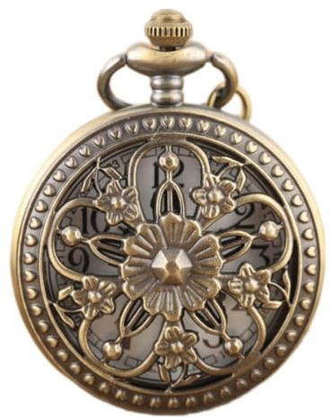 EUZLKDXU Reloj De Bolsillo Flores Bronce Hueco Cazador Bolsillo Reloj de Cuarzo Movimiento Vintage Exquisito Dama joyería Colgante Reloj Regalos Relojes De Bolsillo