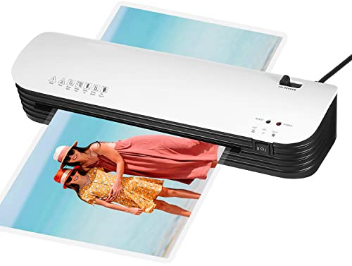 YIWEOG Juego de máquina laminadora SL299 Tamaño A4 Laminación en frío y caliente Sistema de 2 rodillos con 20 bolsas de laminación Cortador de papel Esquina redondeada Botón ABS para el hogar Oficina