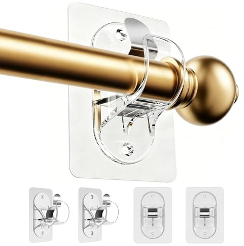 Wosyoodo Transparent Self-Adhesive No Drill Curtain Pole Brackets, 4Pack Curtain Pole Brackets Holds, up to 20 lbs, for Curtain Rods & Towel Rails (1.5-3.3cm Diameter), Invisible Strong Hold