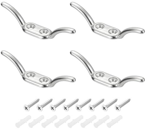 sourcing map 4 Stück 89 x 16 mm Jalousienschnur, Sicherheitsseil, Edelstahlhalter, Fensterschnurhaken mit Schrauben für Vorhänge, Sonnenschutz, Seile, Silber