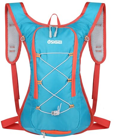 OSIGEI Sac à dos de vélo ultra léger avec filet pour casque - Sac à dos d'hydratation étanche pour randonnée, escalade, cyclisme, course, camping, sport, bleu, 6.75L