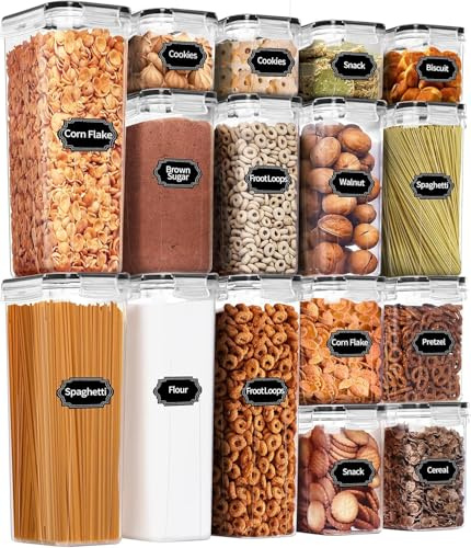 Acezozla Contenitori Alimentari per Cereali Set 16 Pezzi,Contenitori per Alimenti Ermetici Cucina Senza BPA Plastic Jars con Coperchio,Utilizzato per la Conservazione di Cereali,Muesli,Farina