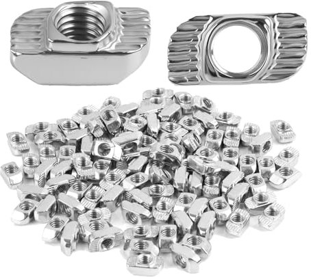 Set di 100 Dadi a T M6 per Profili in Alluminio 30x30 mm, Scanalatura da 8 mm, in Acciaio al Carbonio Nichelato, Accessori di Montaggio Resistenti alla Corrosione