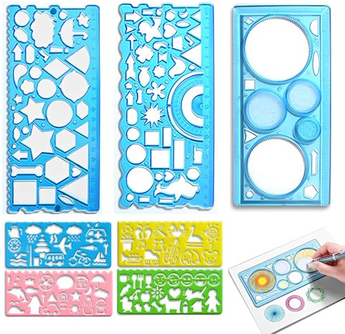 GHPKOTW 7 Pièces Normographe, Règle De Pochoir, Règle De Pochoir De Dessin en Plastique, Règles en Plastique, Normographe Geographie, Géométrie De Dessin Précise, Convient Au Bureau,À L'École
