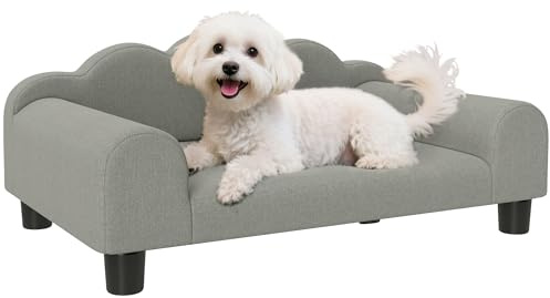 PawHut Divano per Cani Piccoli Morbido con Braccioli di Supporto, Divanetto per Cani in Legno e Tessuto French Terry, 66x42x28.5 cm, Grigio