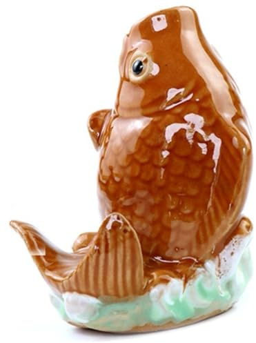 Fountain Spitter, Ceramic Carp Statue Traditional Style Fountain Spitter and Home Decor Figurine for Good Fortune Yellow Pond Decor