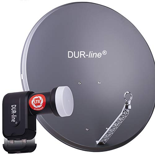 DUR-line 2 Teilnehmer Set - Qualitäts-Alu-Satelliten-Komplettanlage - Select 85cm/90cm Spiegel/Schüssel Anthrazit + Twin LNB - für 2 Receiver/TV [Neuste Technik, DVB-S2, 4K, 3D]