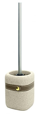 SANWOOD WC-Bürstengarnitur Chiara mit Kunstlederband - Bürstenstiel aus Edelstahl glänzend - standfest - WC-Bürste, Farbe:Beige