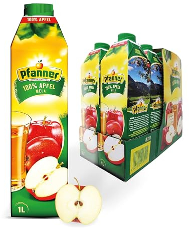Pfanner 100% Apfelsaft (8 x 1 l) – vitaminreicher Saft aus Apfel – säuerlich-süßes Fruchtgetränk im Vorratspack – ohne Zuckerzusatz