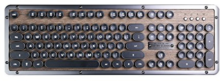 Azio Retrotangentbord, Classic, Bluetooth (Elwood) – trådlöst/USB-trådbunden valnötsträ vintage bakgrundsbelyst mekaniskt tangentbord för PC/Mac, valnötsträ (amerikansk layout, MK-RETRO-W-01B-US)