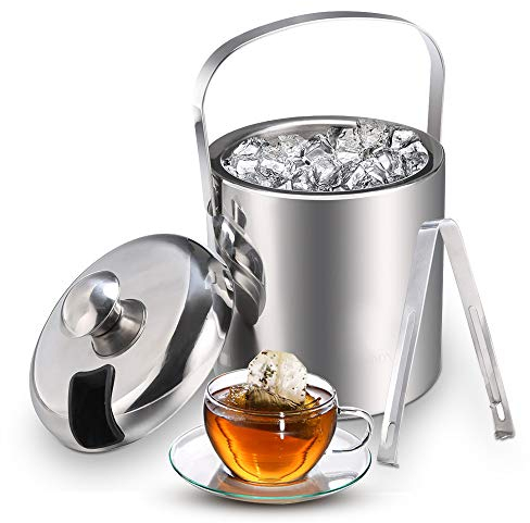 Sailnovo Eiseimer Eisbehälter sektkühler eiswürfelbehälter mit Zange und Deckel Edelstahl