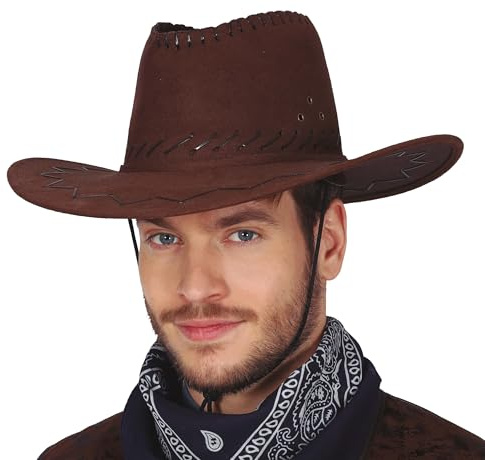FIESTAS GUIRCA | Cowboyhut in Lederoptik (Einheitsgröße) - Kostümzubehör für Westernpartys, Texas und Karneval - Ideal für Cosplay und Halloween - Unisex für Erwachsene - Dunkelbraun
