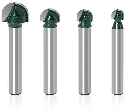 Mesee 4 Pieces 1/4-Inch Shank Round Nose Router Bit Set, Industrial Grade Core Box Round Groove Bits Cutter Woodworking Milling Cutting Tool - Cutting Diameter 1/4 5/16 3/8 1/2