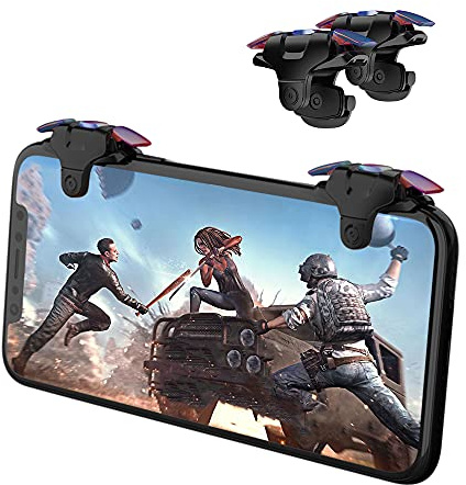 Newseego for Mobile Game Controller Trigger, [Upgraded Version] Mobile Controllers Colorful Trigger Sensitive Shoot and Aim Button for Rules of Survival Trigger for Android & IOS-Black