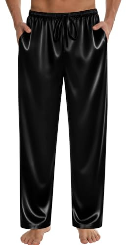 SWOMOG Men's Satin Silky Pyjama Pant Long Pj Bottoms Soft Lounge Sleep Pants with Pockets & Drawstring