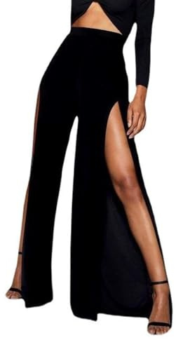 FDEETY Pantalones Palazzo Largos de Pierna para Mujer Pantalones Rectos con Abertura en la Cintura Alta Pantalones de Vestir cómodos Sexy