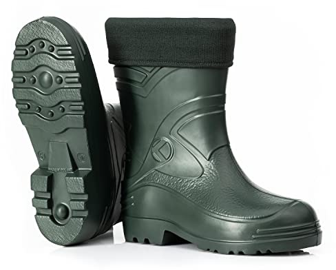 CLIMBR Bottes en caoutchouc doublées ultra légères pour homme EVA Thermo 40-49 Bottes de travail chaudes pour l'hiver avec doublure, vert olive, 49 EU