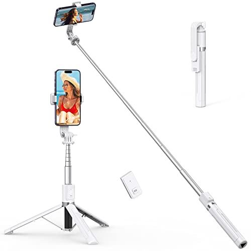 ATUMTEK Perche Selfie, 49 Perche à Selfie Trépied Stable avec Télécommande Bluetooth Détachable, Compatible avec iPhone 14 Pro Max/14 Plus/14/13/12/11, GoPro, Samsung, LG, Google Smartphones,Blanc