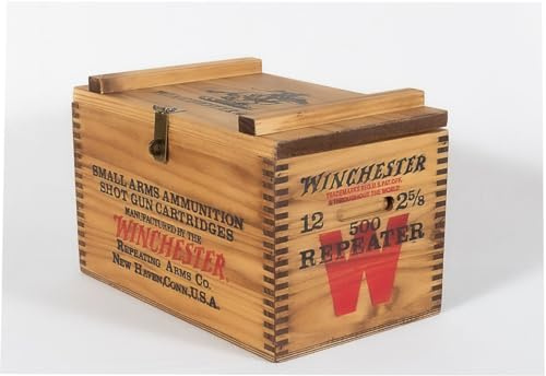 Winchester WOODEN AMMO BOX Classic Wooden Ammunition Box Crafted From Pine With Hinged Top – Made in USA