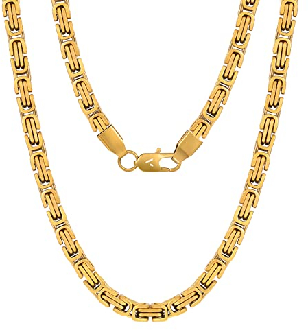 VEXXS Kette Herren 4/6mm, 18K Gold beschichtet Edelstahl Königskette, Byzantinische Goldkette für Herren Damen Mädchen Männer Jungen, Hip Hop Schmuck Geschenk,45-65cm