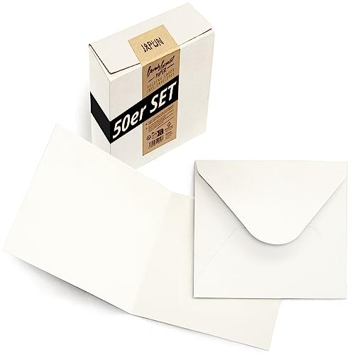 Japun - 50er Set quadratische blanko Falt-Karten inkl. Briefumschläge, Klapp-Karten zum gestalten, beschriften oder bedrucken - weiß