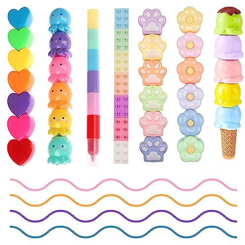 CNYMANY 7 Packungen (38 Stück) Mini Textmarker Stifte, Pastell Bunte Textmarker Niedlich Stapelbar Kawaii Marker Stifte für Schreiben Zeichnen Büro Schulsachen Schreibwaren