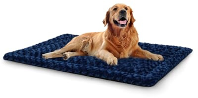 Washable Dog Bed Mat Reversible Dog Crate Pad Soft Fluffy Pet Kennel Beds Dog Sleeping Mattress for Large Jumbo Medium Small Dogs, 41 x 27 Inch, Blue