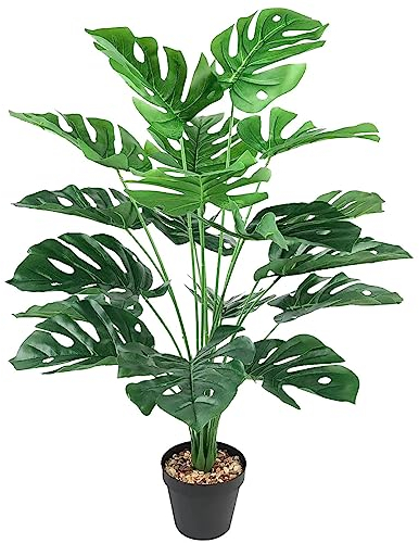 AIVORIUY Planta Artificial Falsa Areca Palmera Grande Arbol Artificial Plastico Monstera con Maceta Interior y Exterior Hogar Salon Dormitorio Balcón Moderno Boda Oficina Decorativas Verde 75cm