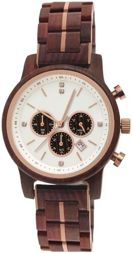 Holzwerk Germany Orologio da donna, realizzato a mano, in legno, ecologico, naturale, cronografo, analogico, al quarzo, marrone, oro, madreperla, bianco, data, quadrante in legno, Marrone/oro