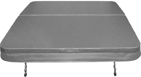 Hot Tub Cover Spa Lid 2m x 2m Square Grey Hard Top Weatherproof PVC Leather Foam 25KG/m3 Density Galvanised C-Channel UV Mildew Flame Resistant 4 x Lock Down Straps With Keys 6 x Lifting Handles