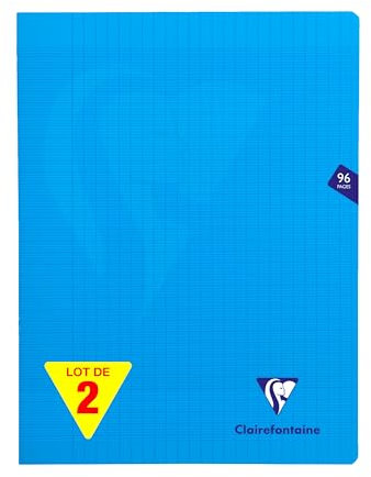 Clairefontaine 323360AMZC Un lot de 2 Cahiers Agrafés Mimesys - 24x32 cm - 96 Pages Grands Carreaux - 90 g - Couverture Polypro - Couleur : Bleu