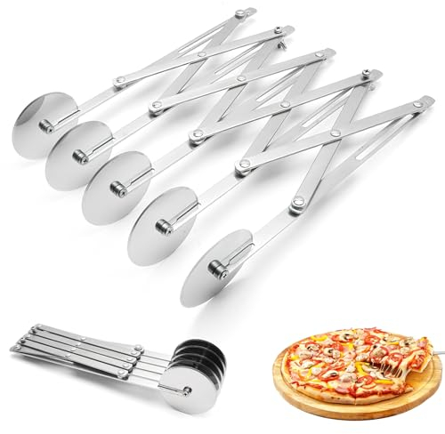 5 Wheel Dough Cutter, Expandable Pizza Slicer, 5 Wheel Stainless Steel Cutter, Adjustable Baking Cutter Roller Cookie Dough Cutter Divider for Kitchen Baking, Pastry, Bread