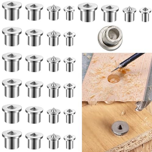 Lot de 28 pointes de centrage de chevilles en bois - 6/8/10/12 mm - Pointes de centrage creuses - Trou de cheville - Pour le montage d'armoires, armoires, tables, argent