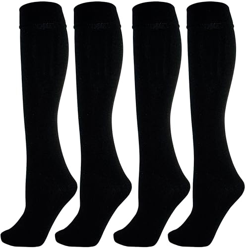 Heatwave Women Pack of 4 Knee High Socks Extra Long Smooth Thigh Grip Black Thermal Sock UK 4-7
