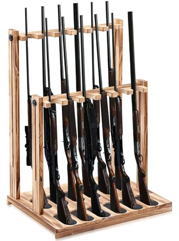 RattanView Wooden Gun Racks Floor Standing Rifle Racks Indoor Holds up to 12 Long Guns Freestanding Vertical Shotgun Display Stand Rifle Gun Storage Holder for Home Garage Firearms Display Storage