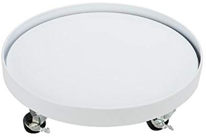 Supporto per piante in metallo con ruote, per interni ed esterni, vassoio per vasi da fiori, sottobicchiere, bianco, 25 cm, resistente, rotondo, con rotelle per un facile spostamento