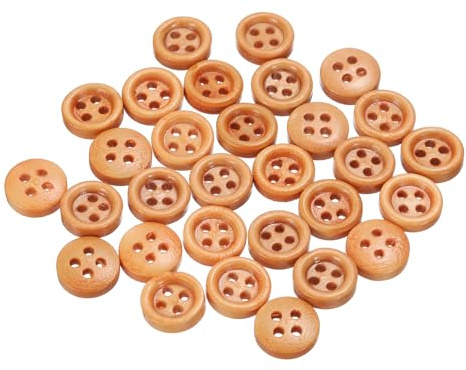 QUARKZMAN 30 piezas de 16L Botones de Costura de Madera de 3/8 (10mm) 4 Agujeros Botones Redondos de Madera de Repuesto para Manualidades de Ropa DIY, Marrón Claro